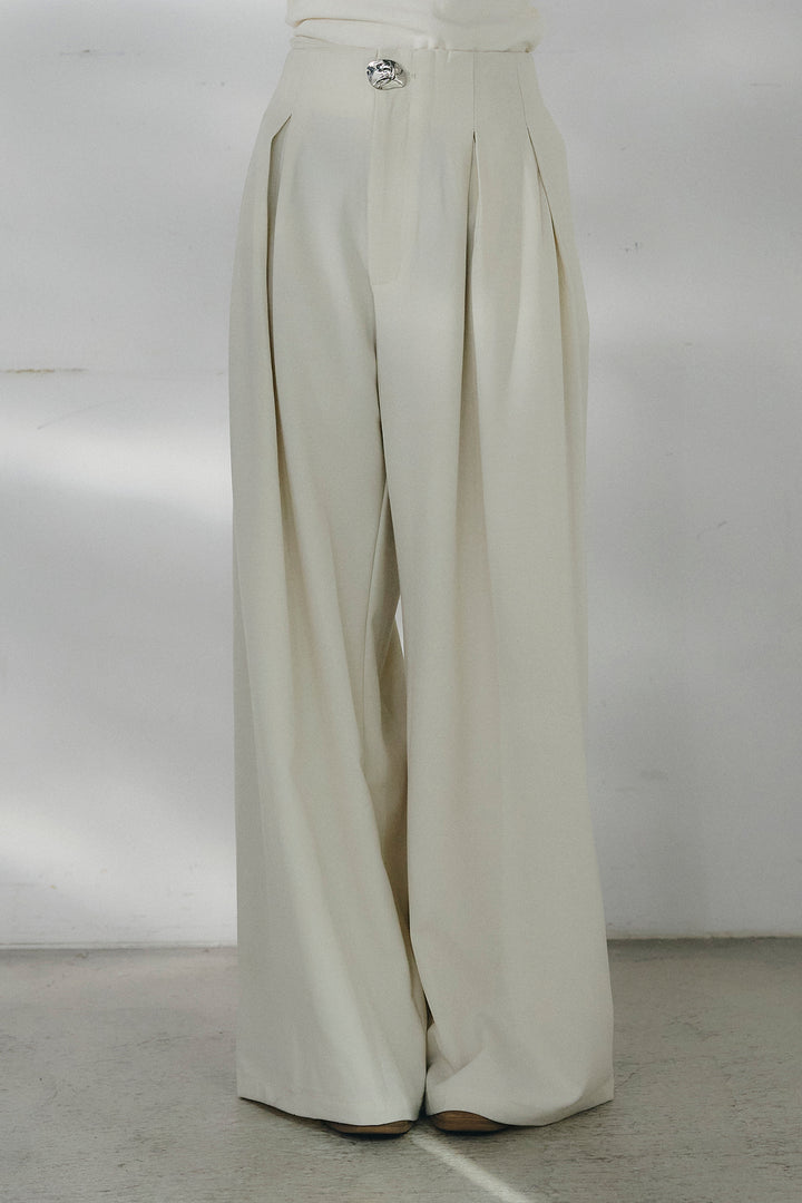 [SET]メタルプレートショート丈ジャケット+メタルプレートタックワイドパンツ(2set)