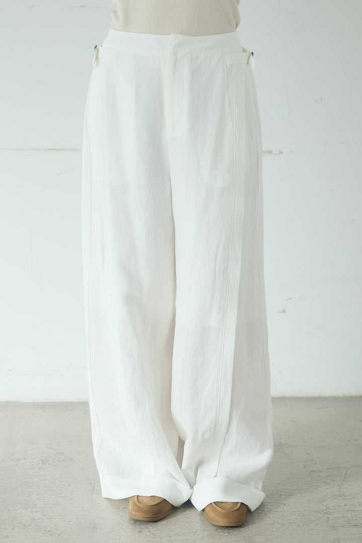 リネン混サイドベルトパンツ