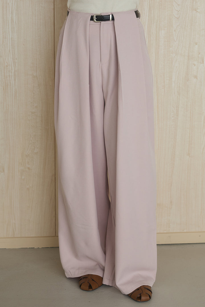 [SET]襟付き配色デニムブルゾン+ビックベルトループタックベルト付きワイドパンツ(2set)