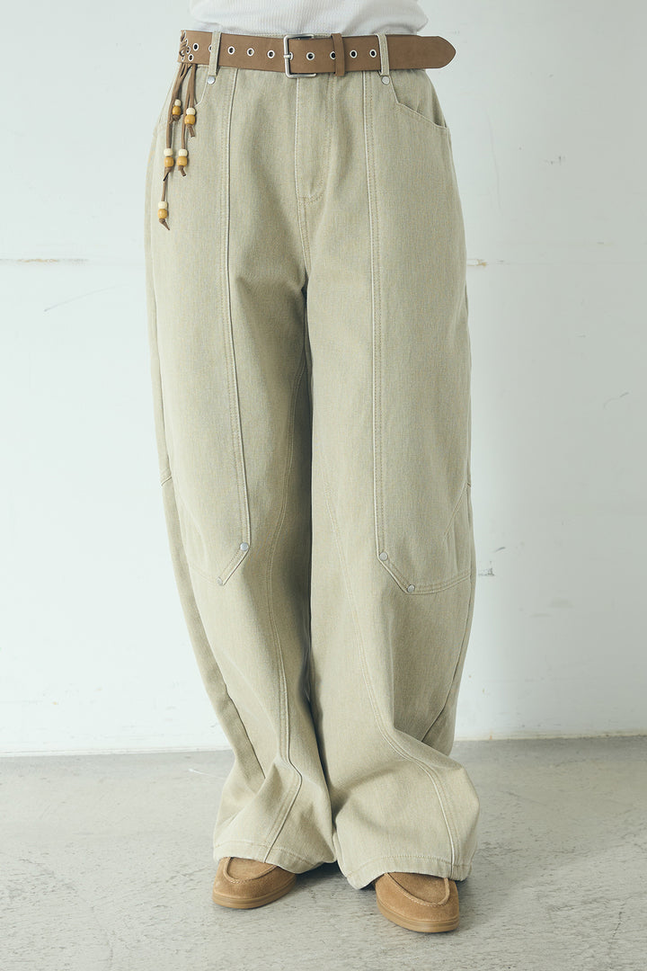 ベルト付きカラーデニムカーブワイドパンツ