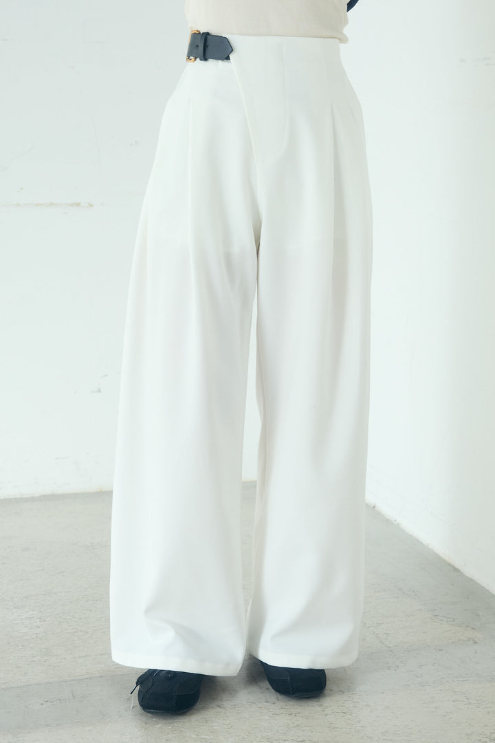 [SET]無地タイ付フーディーBIGシャツ+サイドベルトタック入りスラックス(2set)