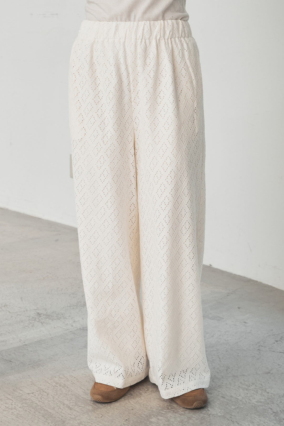 [SET]フリンジデニムジャケット+ダイヤ柄レースロングイージーパンツ(2set)