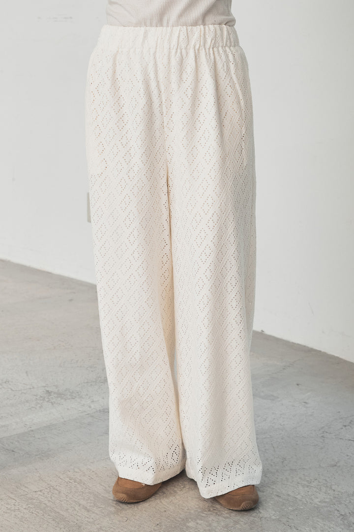 [SET]フリンジデニムジャケット+ダイヤ柄レースロングイージーパンツ(2set)