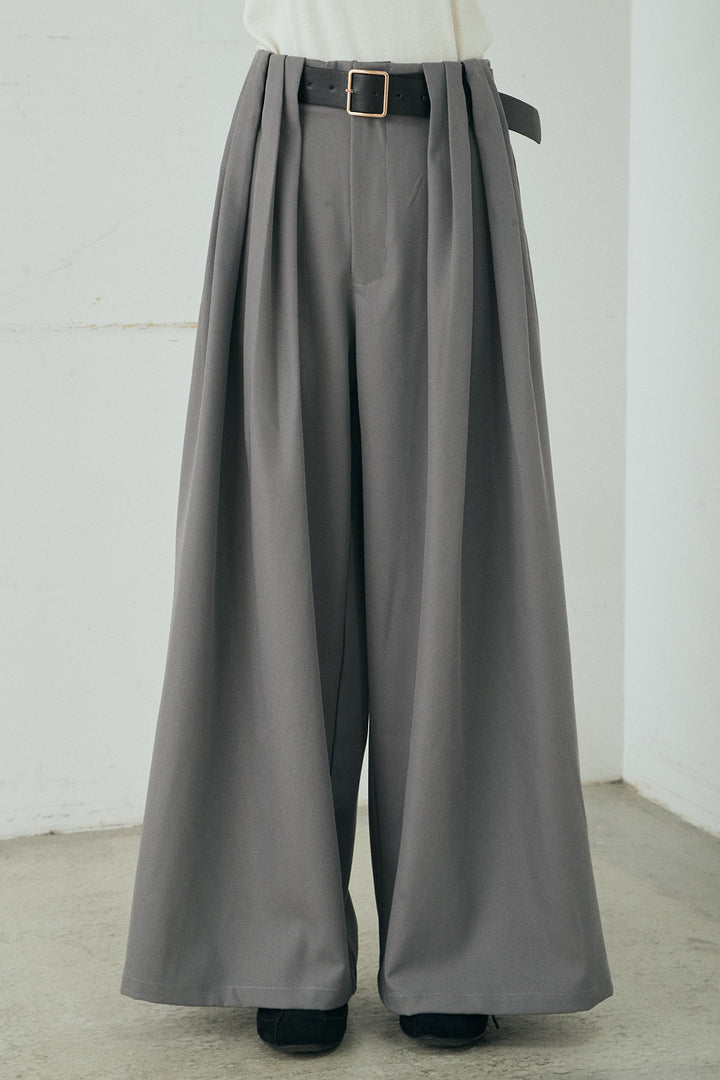 [SET]リバーレースハーフジップ裏毛スウェット+ベルト付きタックデザインハイウエストロングパンツ(2set)