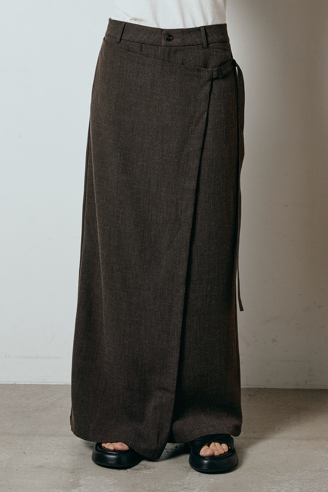 [SET]ネップニットカーディガン+ラップ巻きワイドスラックス(2set)