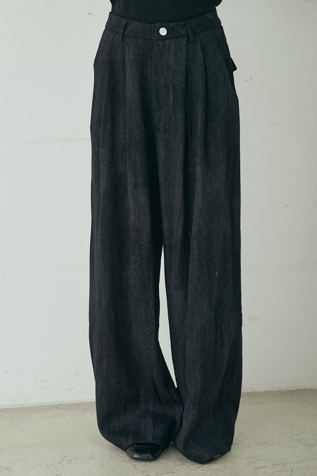 [SET]刺繍シアーオープンカラーシャツ+リネン混かすれ柄ワイドパンツ(2set)