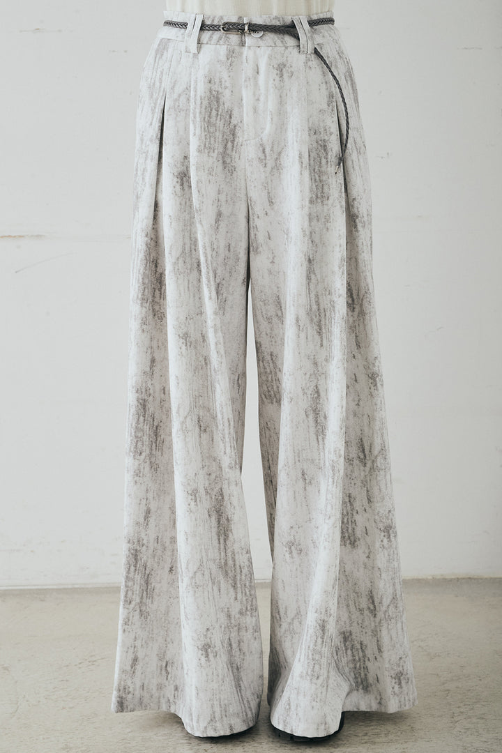 紐ベルト付きかすれ柄ワイドスラックス