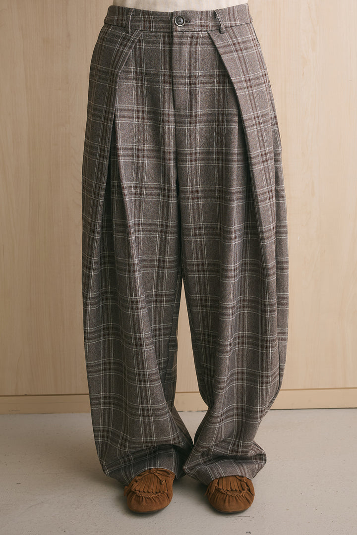 [SET]ミリタリーライクスタンドカラーブルゾン+ブリティッシュチェックバレルパンツ(2set)