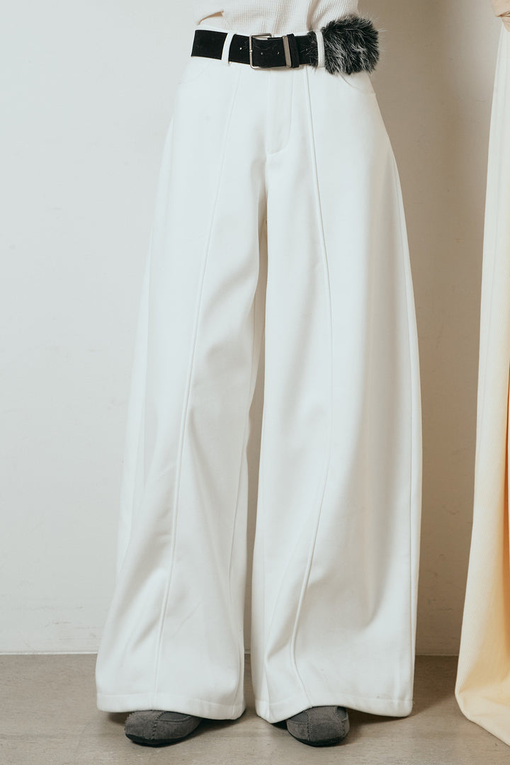 [SET]起毛ニュアンス柄ニットプルオーバー+ファーベルト付きワイドパンツ(2set)