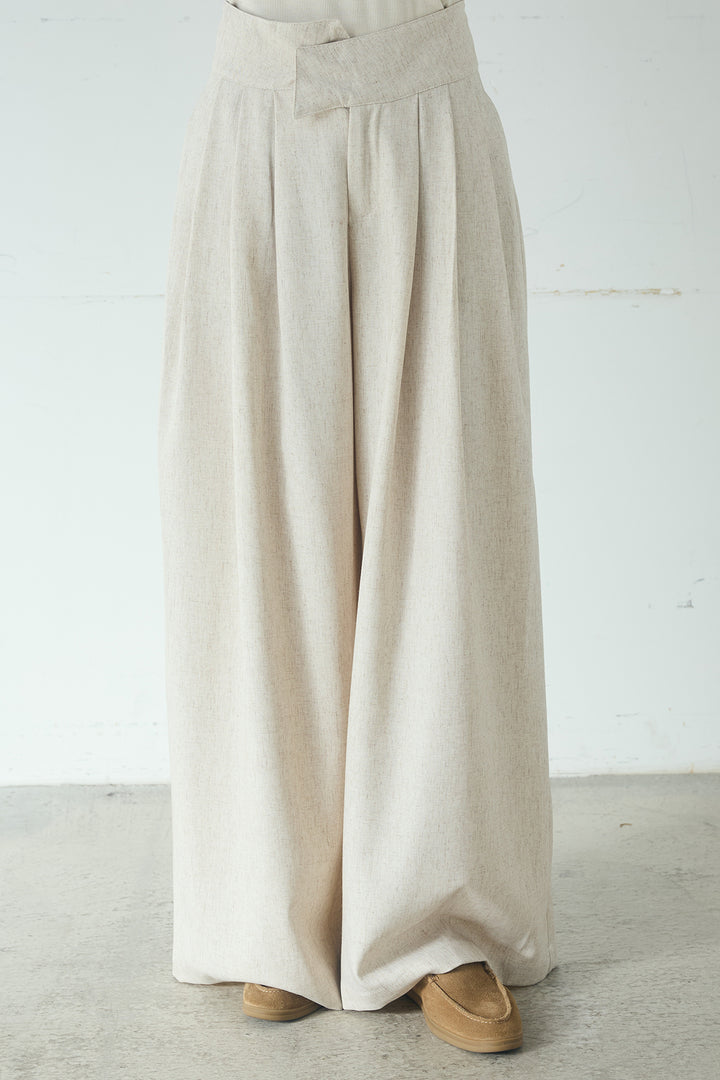 麻混タックワイドパンツ