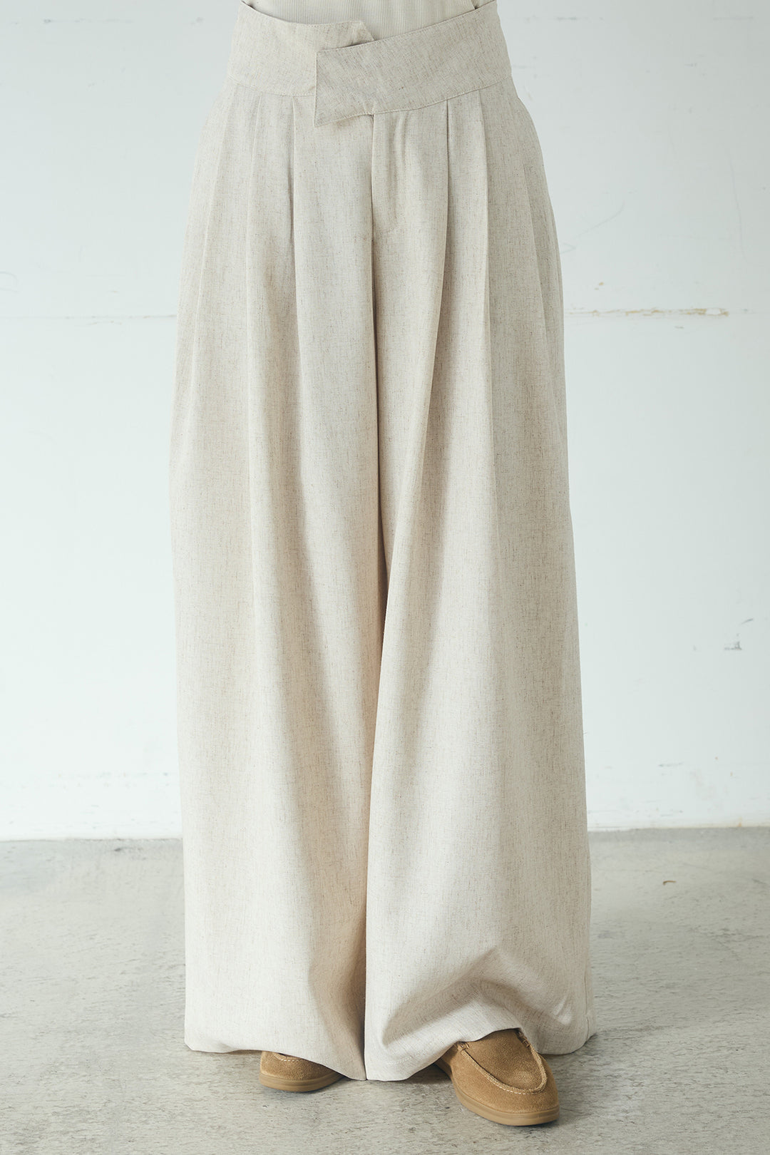 [SET]ミックスメッシュポロニット+麻混タックワイドパンツ(2set)