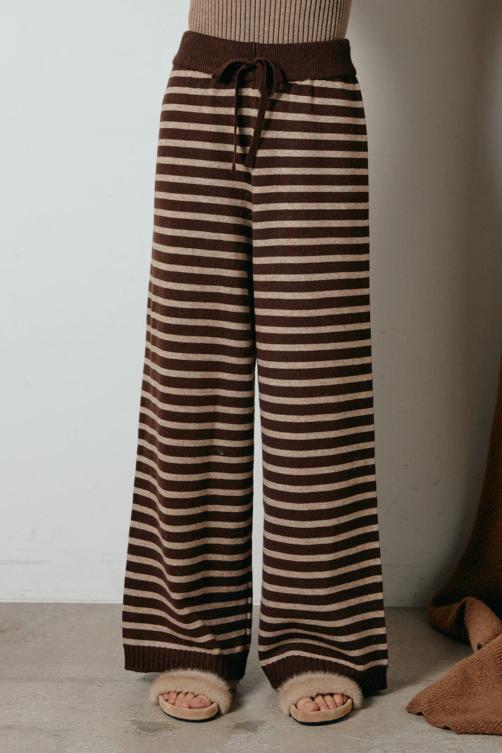 [SET]ルーズクラッシュツイルシャツ+ボーダーリラックスニットパンツ(2set)