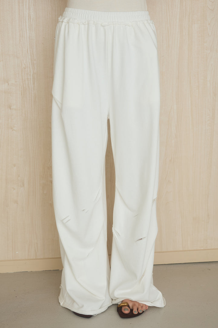 [SET]ショルダータックリボン付きカットソー+ランダムタックスウェットワイドパンツ(2set)