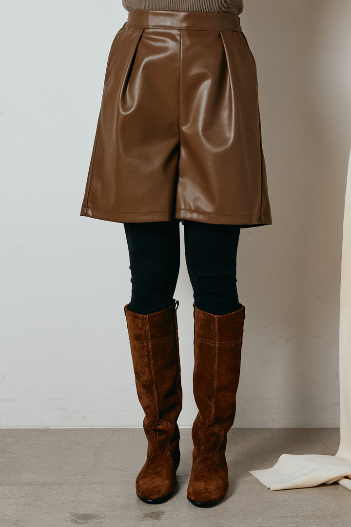 [SET]起毛チェック柄ポケットアウター+ストレッチエコレザーバミューダパンツ(2set)