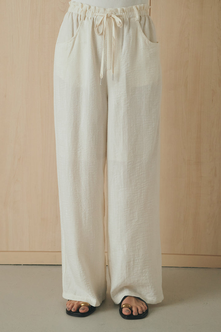 [SET]麻混ノーカラーブルゾン+麻混ウエストドロストパンツ(2set)