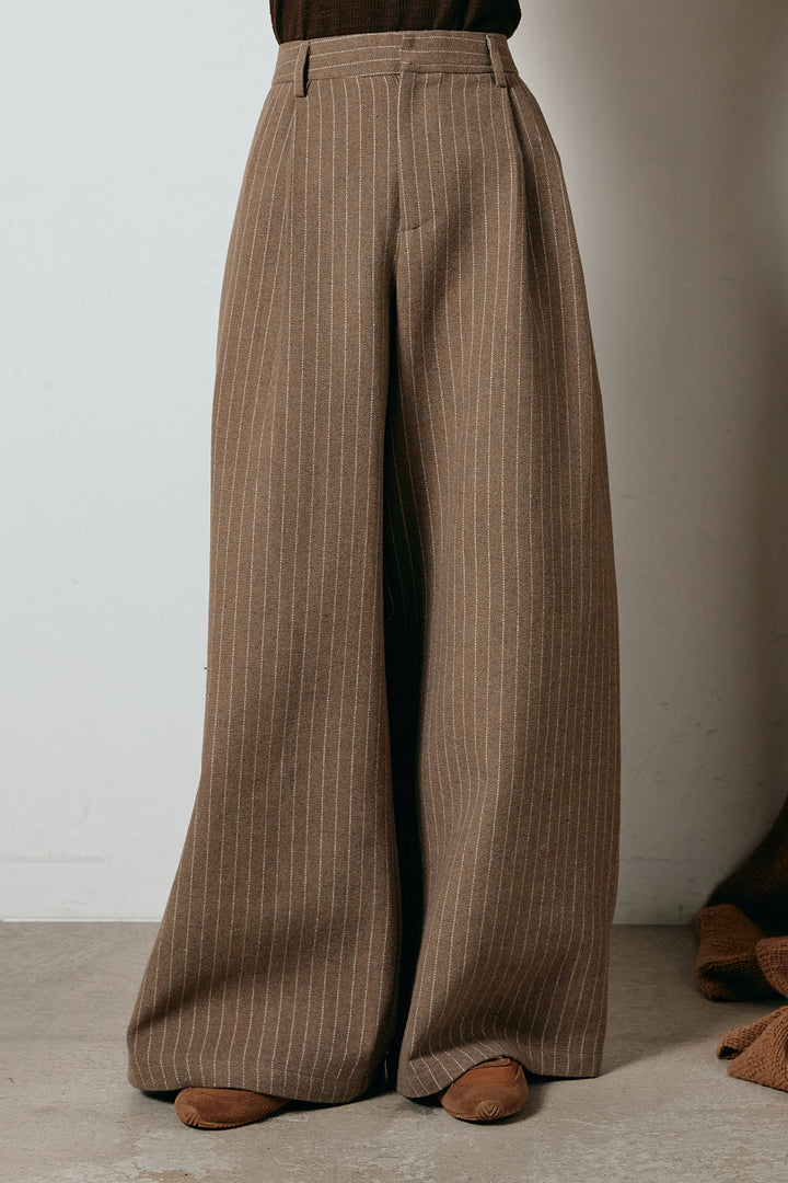 [SET]プードルファーミドルジャケット+ウールライクストライプパンツ(2set)