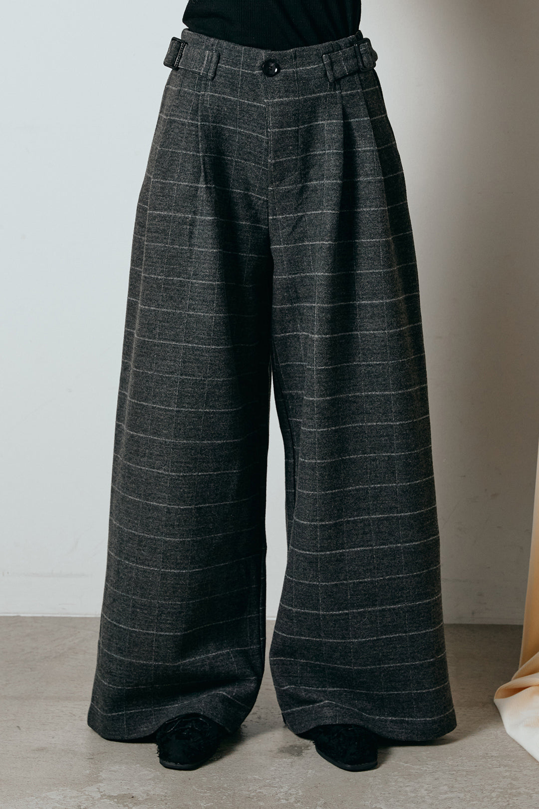 [SET]シャギーショートジャケット+スクエアチェック柄ワイドパンツ(2set)