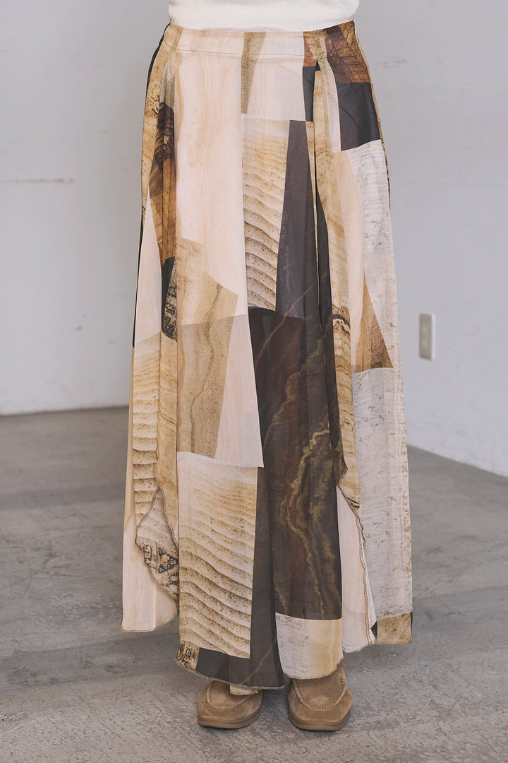 [SET]リネンブレンドシアーサファリシャツ+アートペイント柄スカート(2set)