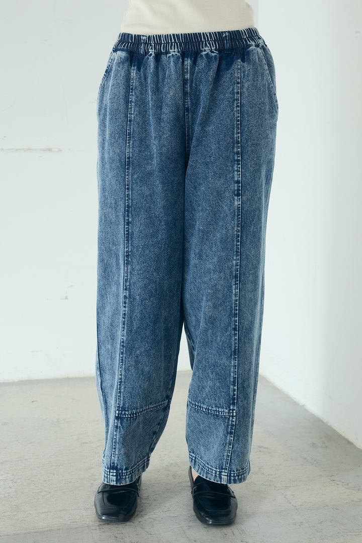 [SET]カラーデニムケミカル加工ノーカラーブルゾン+カラーデニムケミカル加工コクーンパンツ(2set)