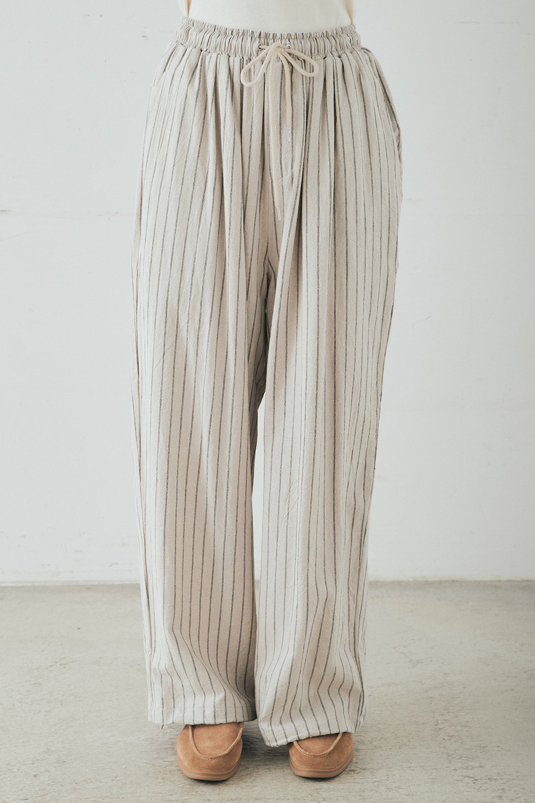 [SET]メッシュカットソースキッパープルオーバー+リネンライクストライプタックイージーパンツ(2set)