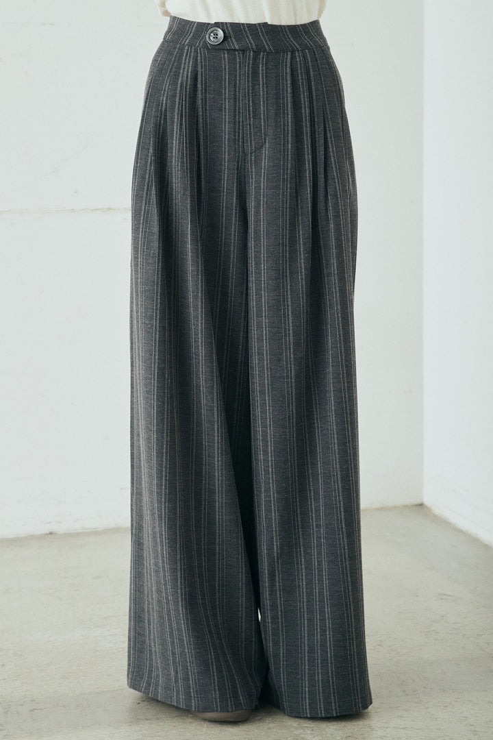 [SET]ノーカラーピンストライプジャケット+ピンストライプワイドスラックス(2set)