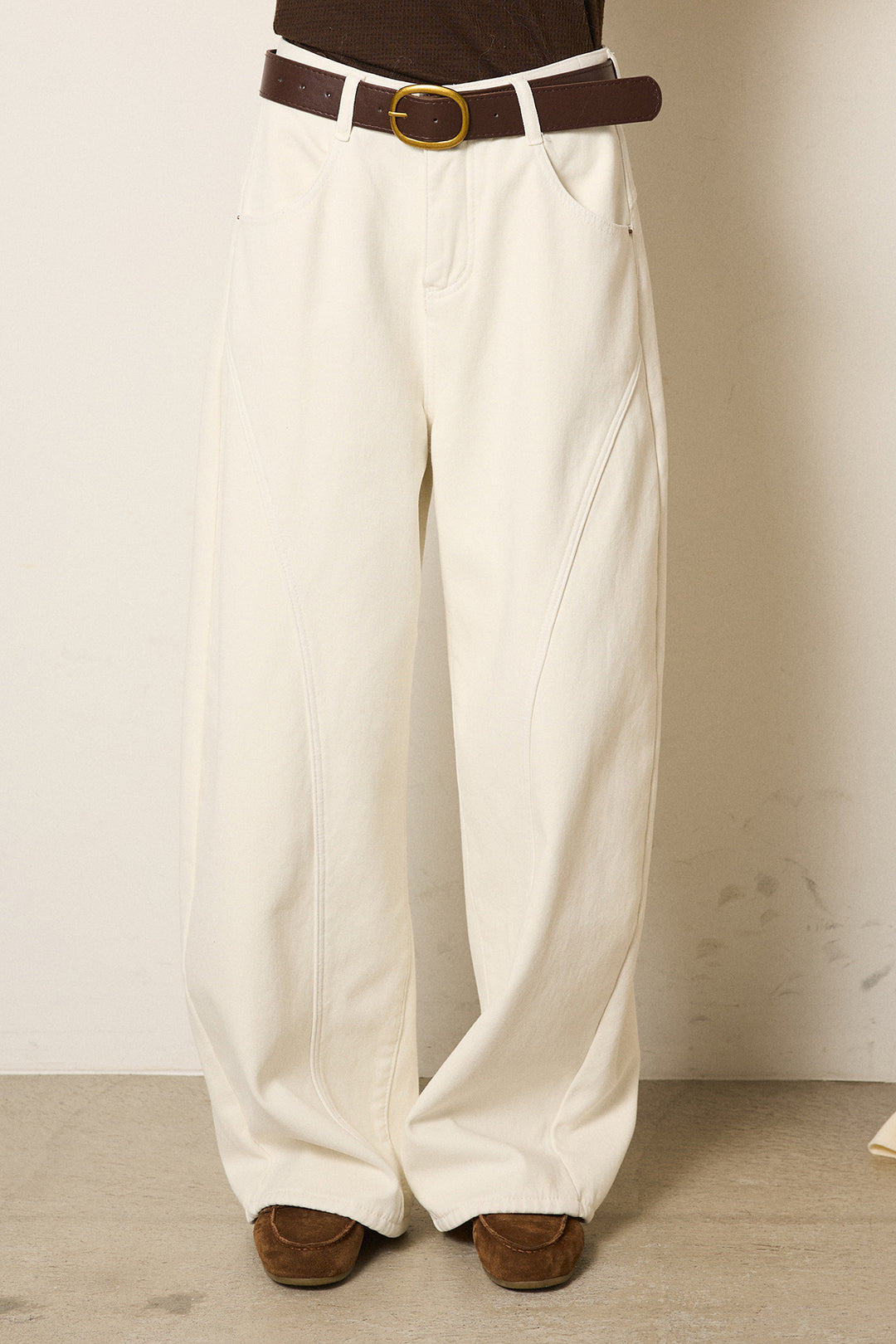 [SET]起毛シャギーニットカーディガン+ベルト付きカジュアルカーブワイドパンツ(2set)