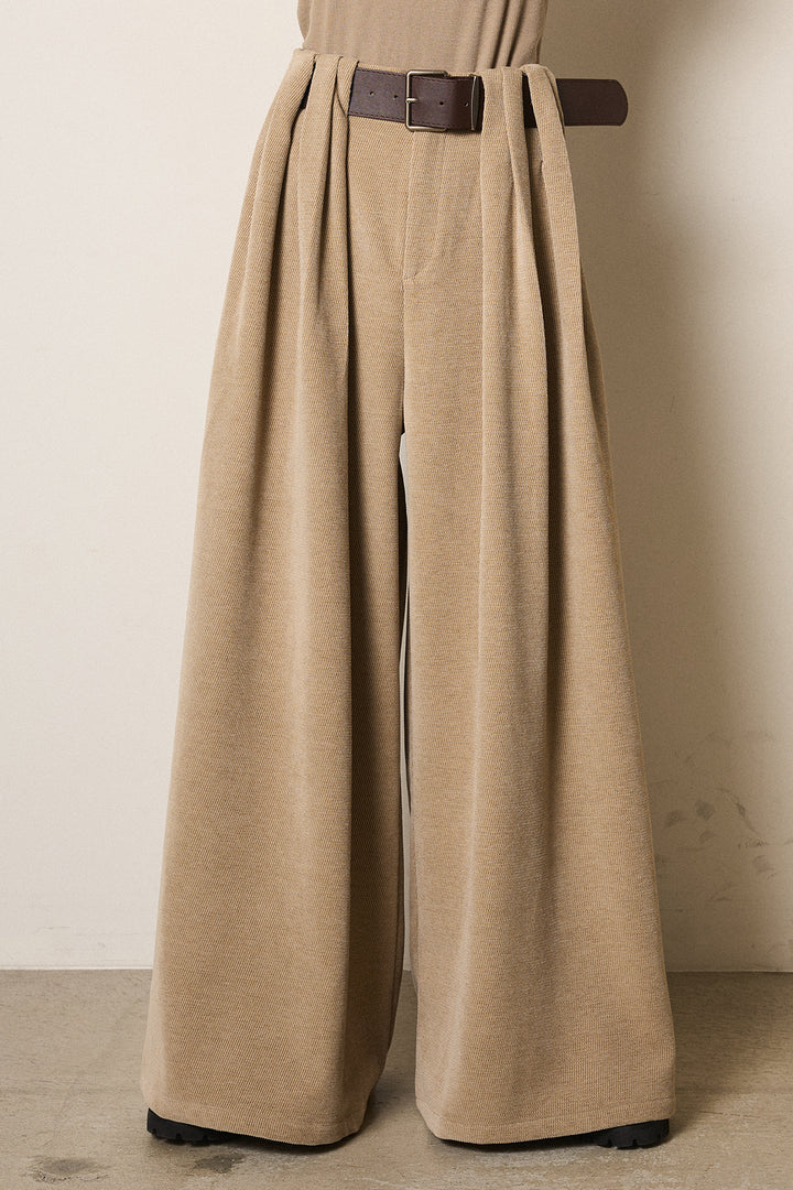 [SET]ループ編み切り替えニットプルオーバー+ベルトループコーデュロイワイドパンツ(2set)