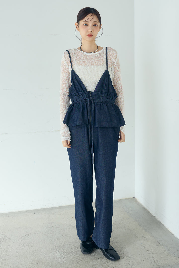 デニムペプラムコンビネゾン