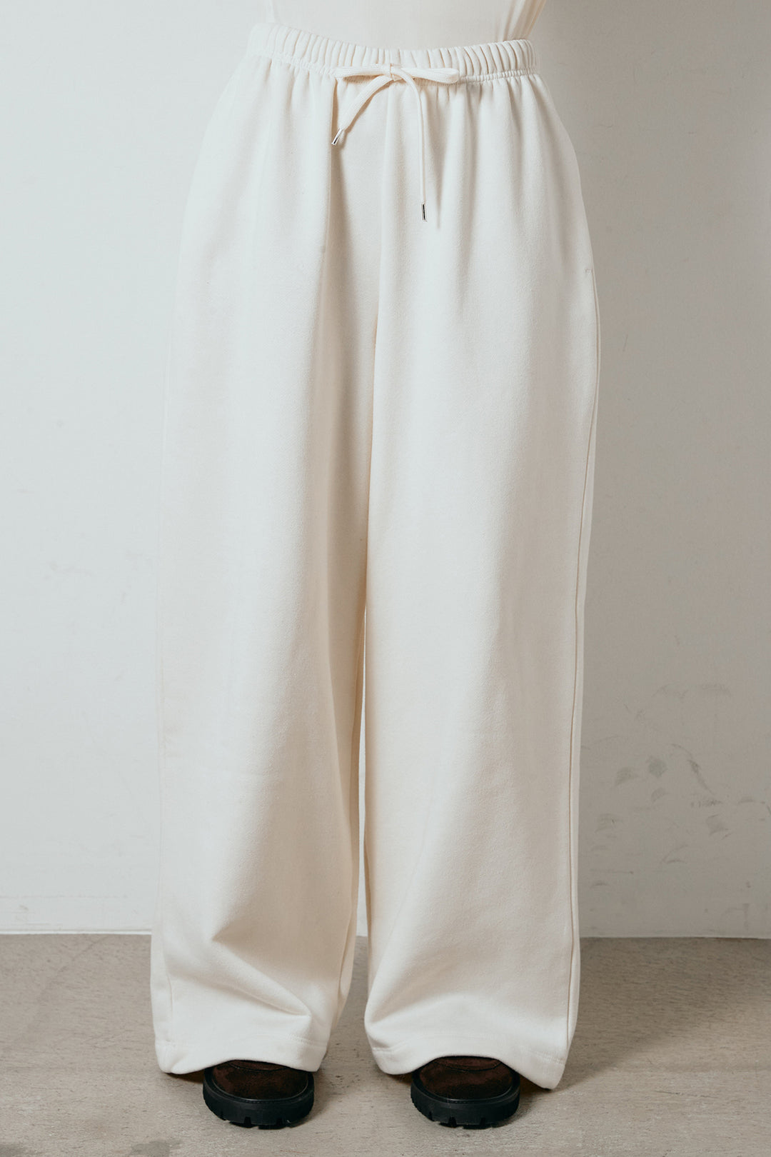 [SET]ボリュームスリーブミックスニットトップス+裏起毛スウェットワイドパンツ(2set)