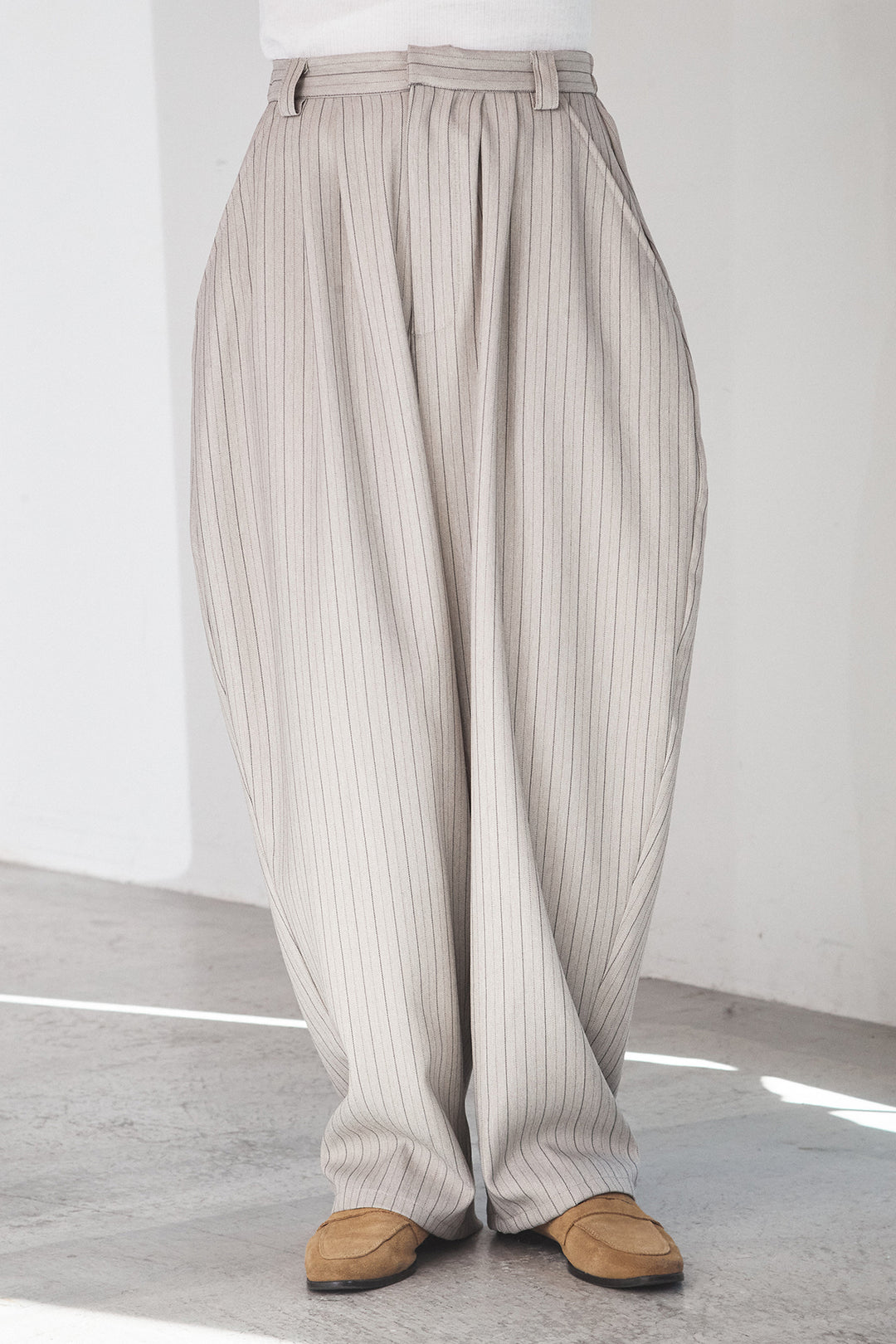 [SET]メッシュフリンジカーディガン+ヘリンボーンストライプツータックパンツ(2set)