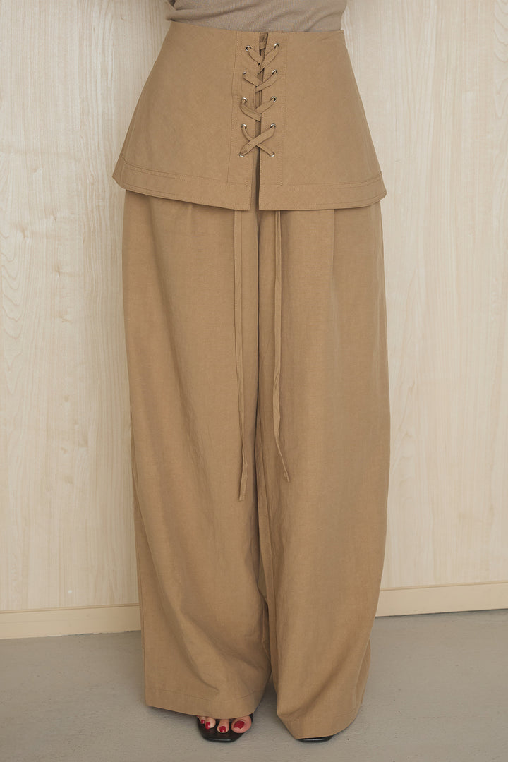 編み上げワイドパンツ