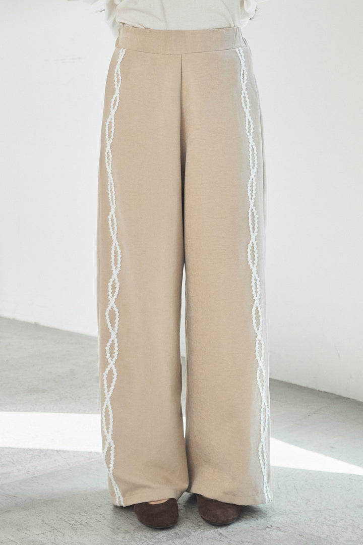 [SET]ニットキャミ付きシャツ+刺繡テープラインパンツ(2set)