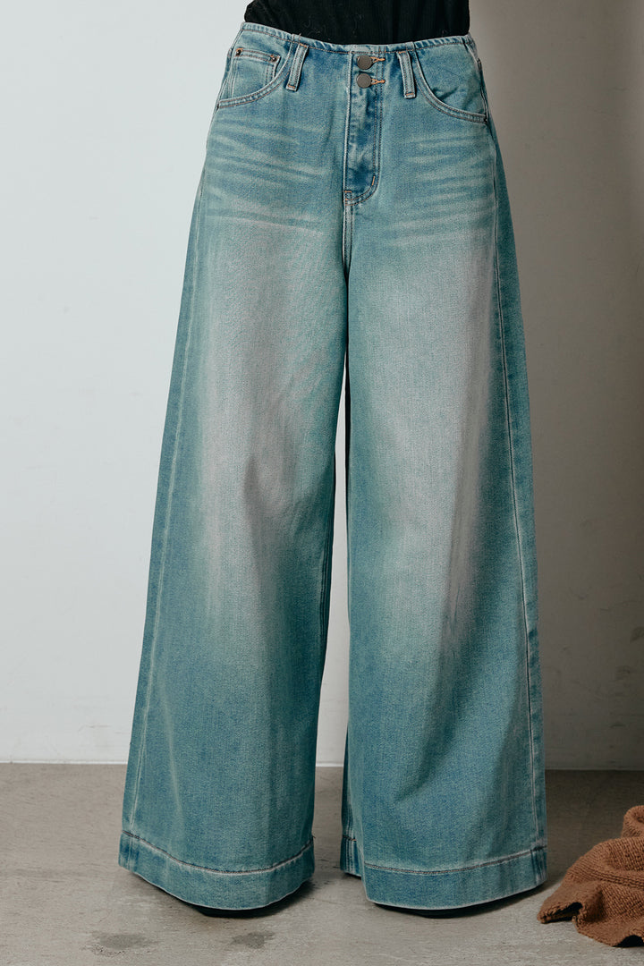 ウエストダブルボタンワイドデニムパンツ