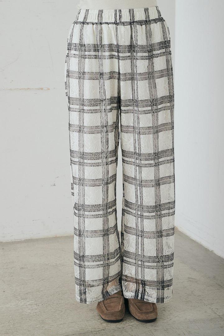 レースチェックワイドイージーパンツ