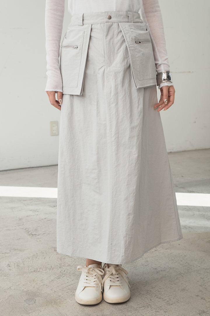 [SET]襟付きナイロンベスト+サイドデザインナイロンスカート(2set)