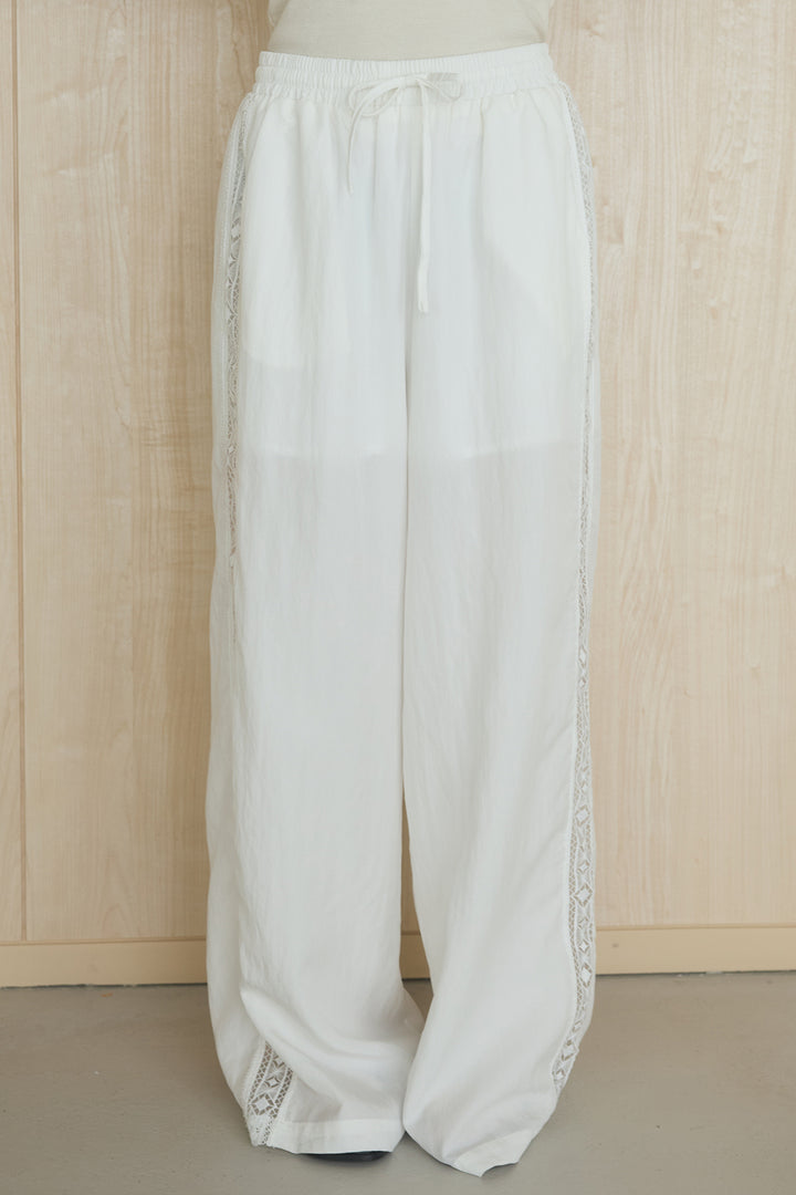 [SET]麻混ショルダーライン柄シャツ+麻混サイドライン柄パンツ(2set)