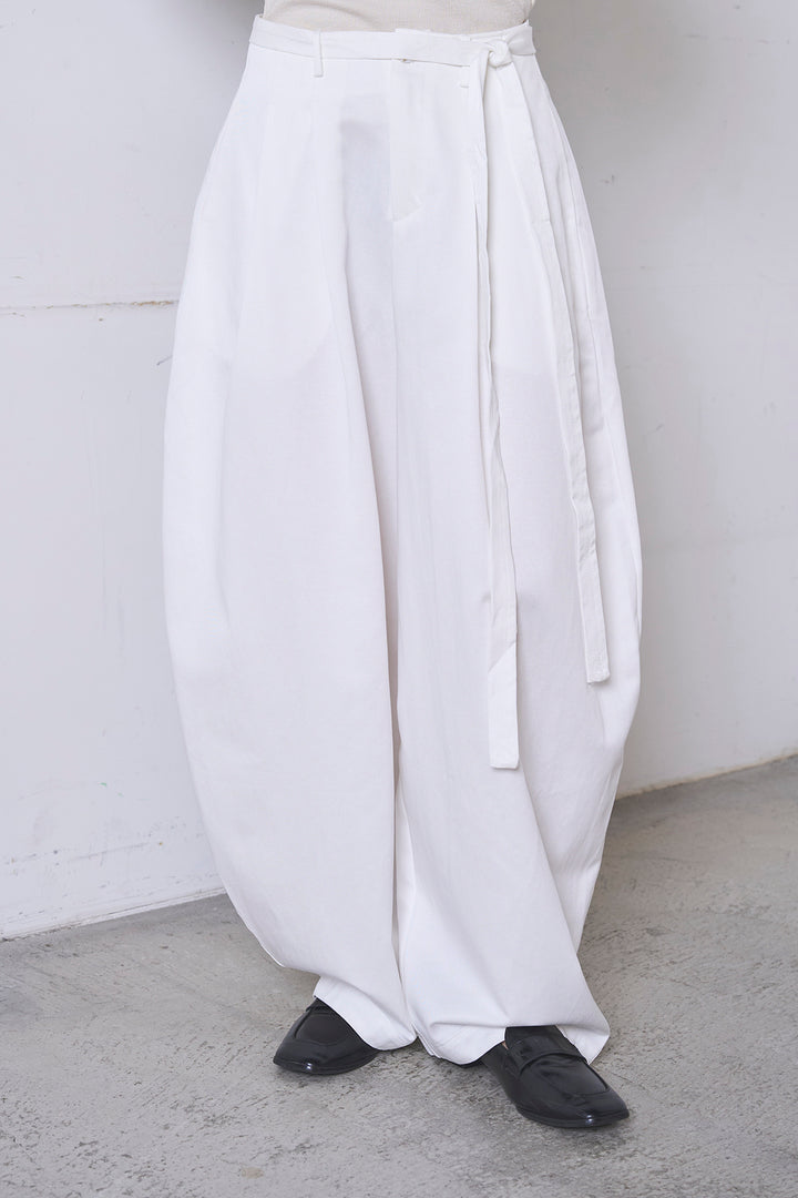 [SET]フリルボタンブラウス+紐ベルト付きカーブワイドパンツ(2set)