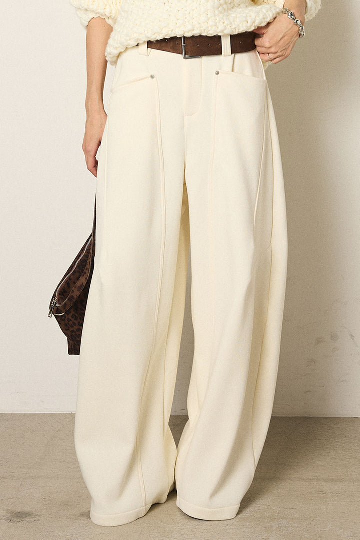 太ベルト付きスウェットワイドカーブパンツ