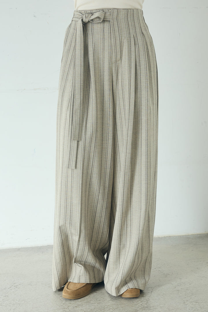 リネンライクピンストライプサイドデザインパンツ