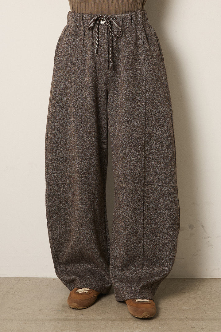 [SET]幾何学柄ノーカラーカーディガン+杢ニットフレアパンツ(2set)