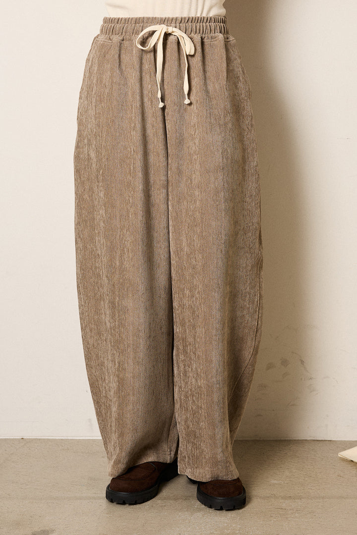 [SET]シャギーウェーブ柄クルーネックニットトップス+かすれデザインワイドパンツ(2set)