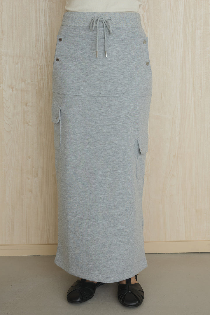 [SET]異素材切替シアーメッシュカーディガン+ドットボタン付きカットタイトスカート(2set)