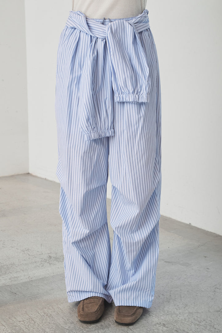 [SET]シアー×ポンチブルゾン+ストライプウエスト巻きジョガーパンツ+長袖アソートフォトTシャツ(3set)