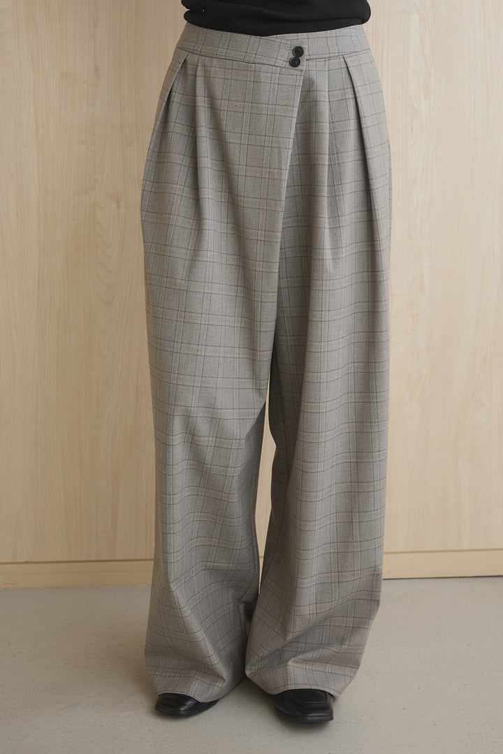 [SET]メッシュドレープカットソー+ウエストアシメタータンチェックパンツ(2set)
