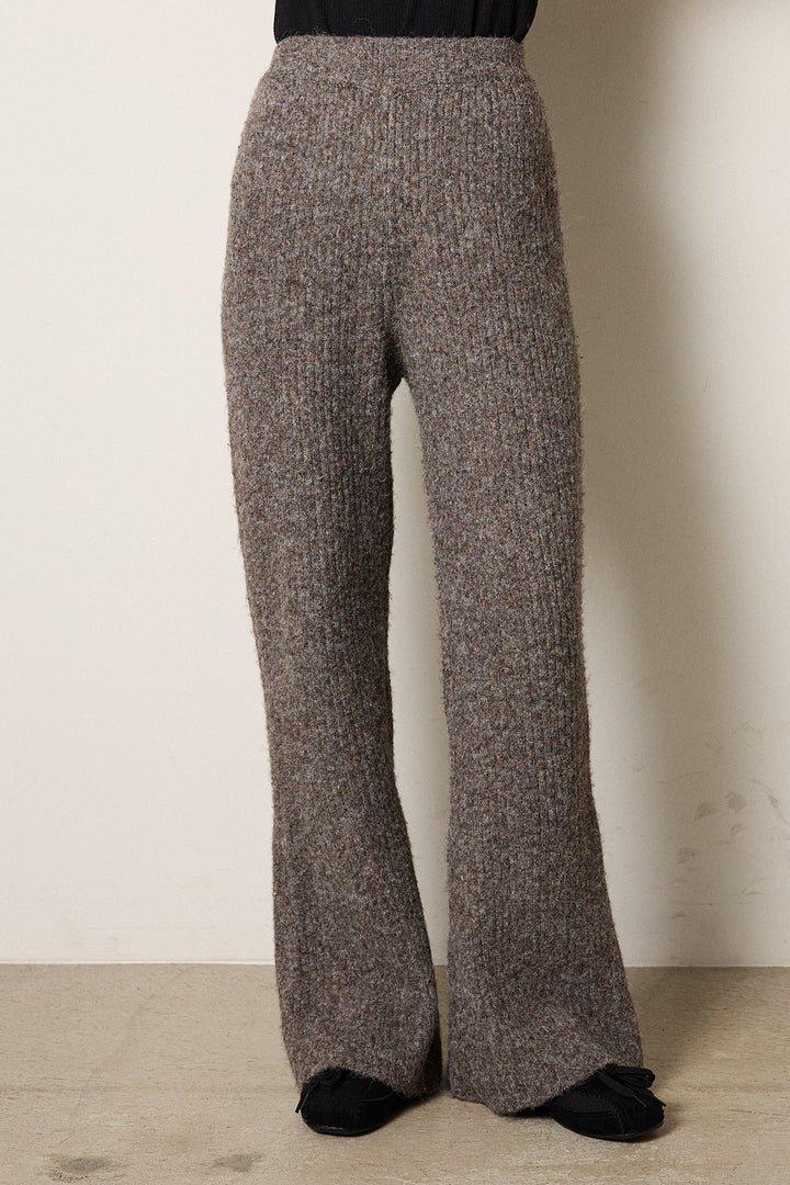 [SET]ルーズアニマルモヘアニットトップス+杢ニットリブフレアパンツ(2set)