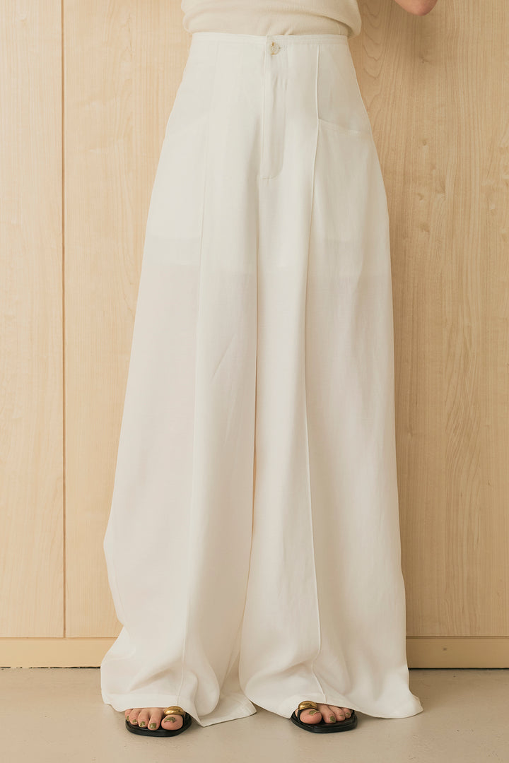 [SET]テンセルラミーハシゴレースシャツ+麻混サイドデザインハイウエストパンツ(2set)