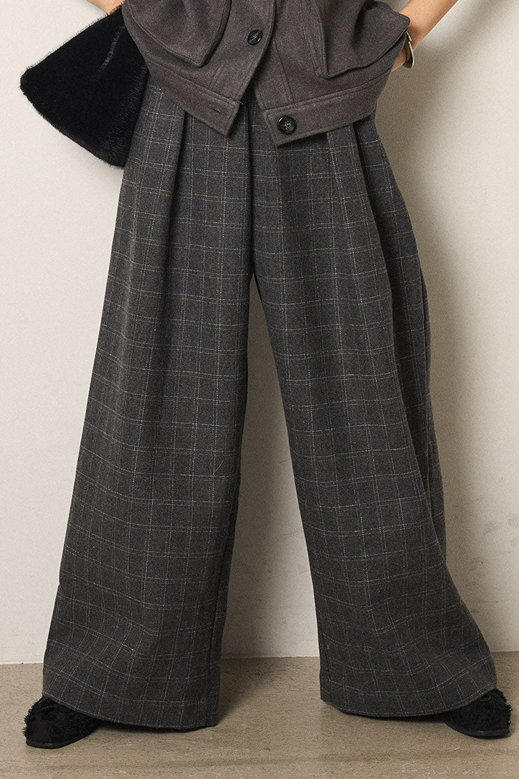 [SET]エコファーデニムボアジャケット+ウールライクチェックタックパンツ(2set)