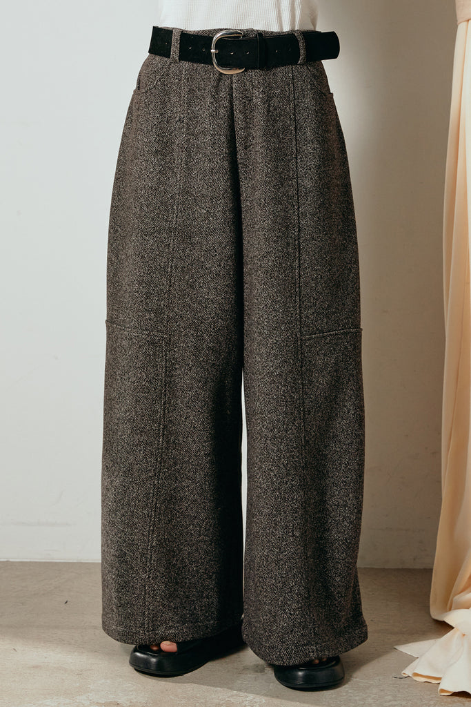 即納】太ベルト付きツイードワイドパンツ – ESICA