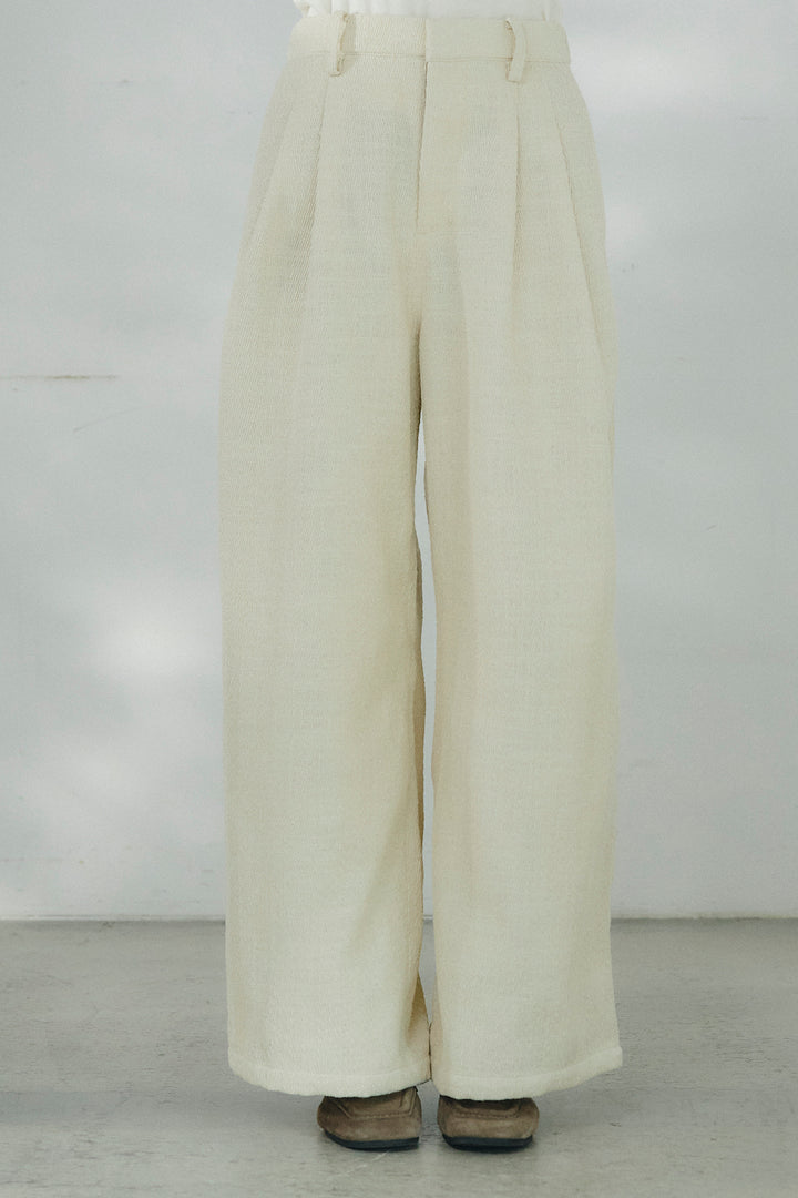 [SET]スキッパーペプラムニット+デニムライクヘリンボーンタックパンツ(2set)