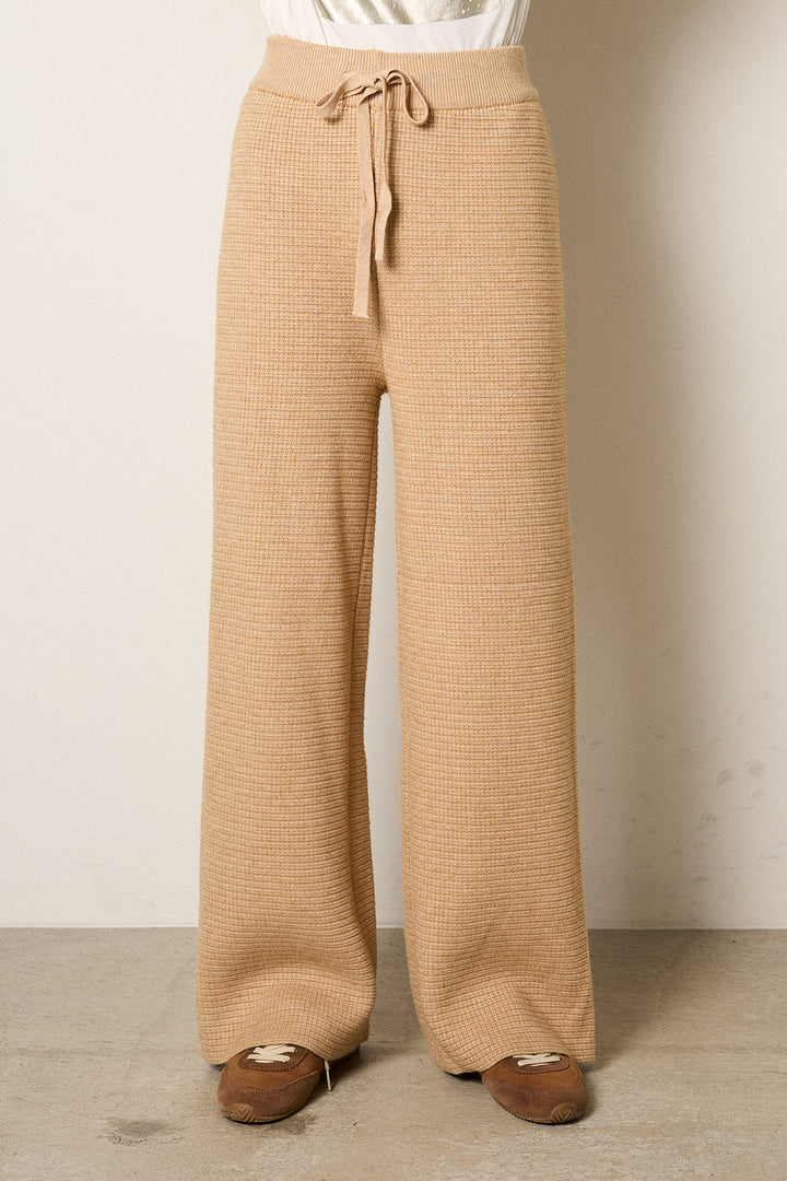 [SET]モヘアタッチマーブルニット+ワイドリブニットイージーパンツ(2set)